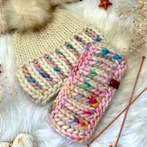Brioche Me Knot Brim Beanie and Headband in WAK Cream and Yarnicorn